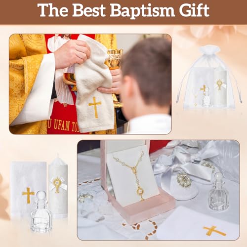 Conelist 5 Pcs Baptism Candle Set for Boys and Girls Christening Set Baptism Kit with Towel Candle Holy Bottle Mini Rosary...