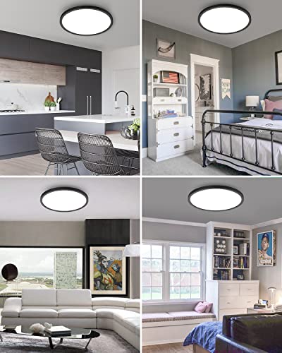2PACK Flush Mount LED Ceiling Light Fixture Black, 12Inch 28Watt, Dimmable & 3000K-4500K-6000K 3 Color Selectable Ceiling ...