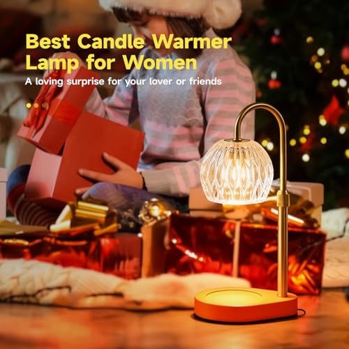 WEILASA Candle Warmer Lamp Crystal Glass Shade, Electric Candle Melter with Adjustable Wooden Bottom seat for Home Warm Ho...