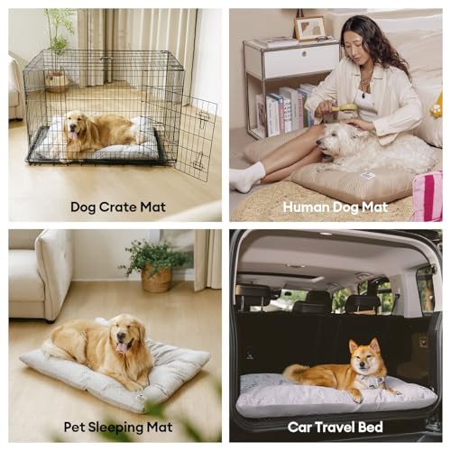 FUNNY FUZZY Washable Dog Crate Pad 30x20, Double-Sided Cooling Linen & Sherpa, Flat Crate Mat/Kennel Pad, Rectangle Dog Be...