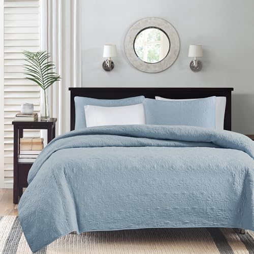 Madison Park Quebec Quilt Set - Luxurious Damask Stitching Design, Cotton Filled Lightweight Coverlet Bedspread Bedding, S...