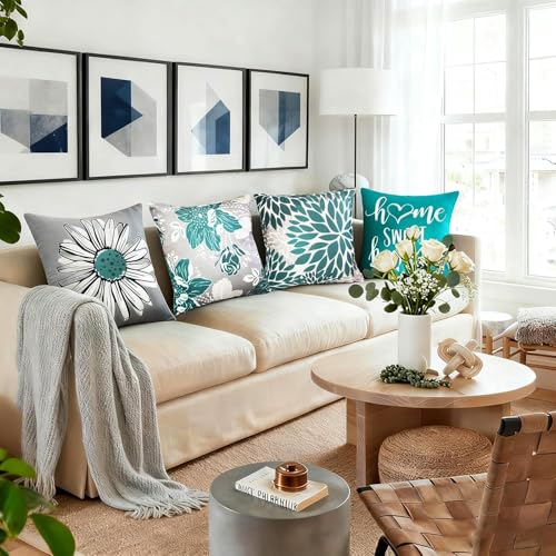 RYSMIYOU Decorative Throw Pillow Covers Set of 4 Green Pillow Covers 16x16 inch Farmhouse Throw Pillow Cover Linen Square ...