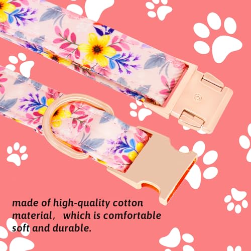 HSIGIO Dog Collar and Leash Set Girls Adjustable Puppy Collars with Floral Bow Tie for Small Medium Large Female Dogs, Pin...