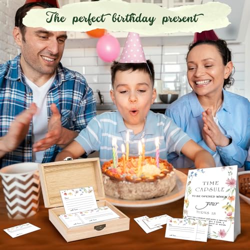 DEANHOT Floral Time Capsule Set, with 50 Message Cards and Floral 1 Time Capsule Sign Box, Baby Memorial Time Capsule Box,...
