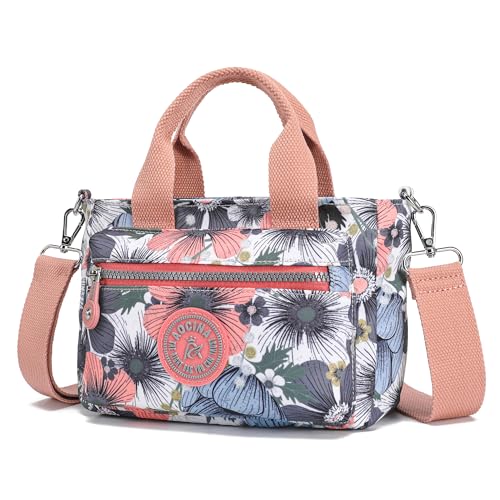 AOCINA Small Tote Bag With Zipper Mini Nylon Crossbody Bags for Women Work Everyday Multi Pocket Lightweight Satchel Purse