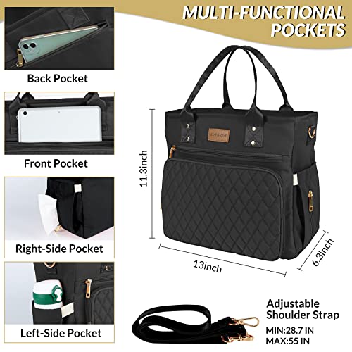 EASYA Large Insulated Lunch Bag for Work, Women's Nylon Thermal Lunch Box, Leakproof Cooler Tote Bag with Storage Pocket (...