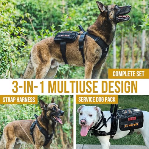 OneTigris Service Dog Vest Harness, Service Dog Cape Guardian Dog Backpack Harness with Pouches Dog Saddle Bag for Small M...