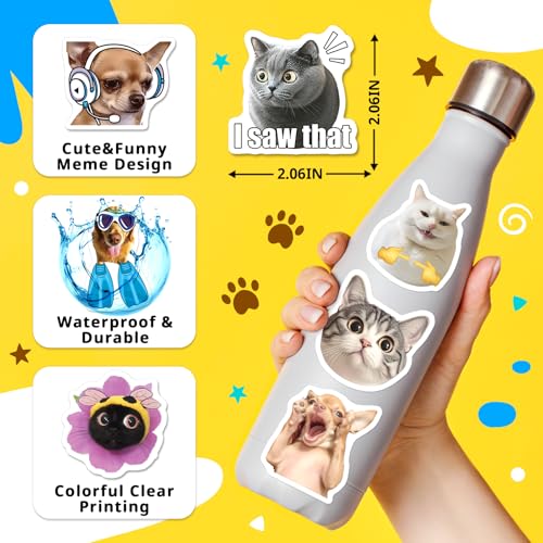 Yqskt 200 PCS Cat and Dog Meme Stickers Pack, Funny Meme Pet Stickers for Water Bottles Car Hard Hat Laptop, Waterproof Vi...