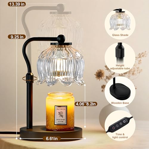 CASTLELIFE Candle Warmer Lamp with Timer & Stepless Dimming, Height Adjustable Electric Wax Warmer for Jar Candles, Flower...