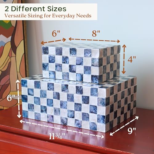 Chi An Home 11.8", 8" Decorative Boxes with Lids, Capiz Shells Checkered Decorative Storage Boxes for Home Décor, Memory B...