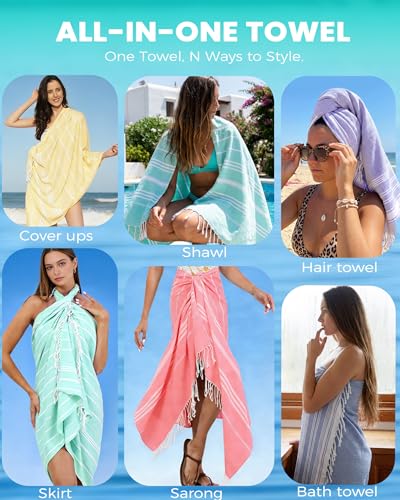 Antfuny 2 Packs Turkish Beach Towels Quick Dry Sand Free Oversized Bath Pool Swim Towel Extra Large XL Big Blanket Adult T...