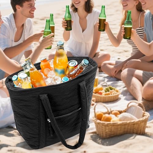 Fasrom Insulated Cooler Tote Bag Holds 30 Cans, Large Leakproof Grocery Bag with Zippered Top, Soft Sided Shopping Bag for...