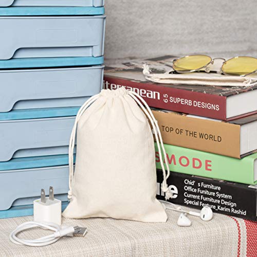 DR Cotton Muslin Drawstring Bags (5x7 Inch - 12-Pack) 100% Natural Unbleached Thick Cotton Bag for Gifts, Favors, Jewelry,...