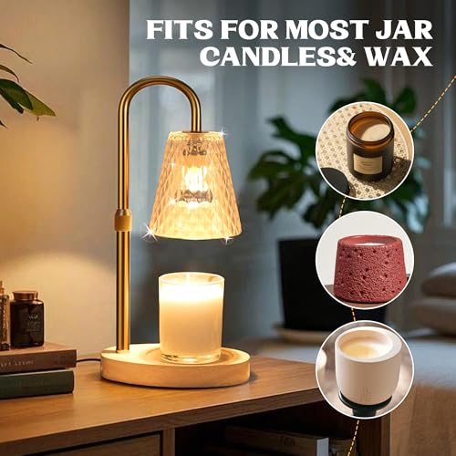 Candle Warmer Lamp with Timer - Adjustable Height Electric Wax Melter in Gold for Cozy Aesthetic Bedroom Home Decor Gift f...