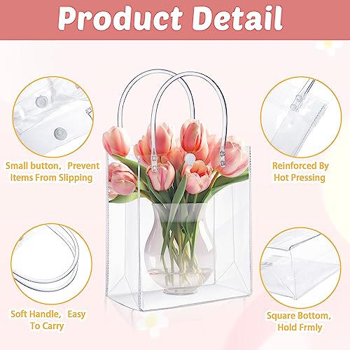LEIFIDE 50pcs Clear Plastic Gift Bags with Handles PVC Reusable Transparent Totes Bags for Goodie Candy School Birthday Pa...