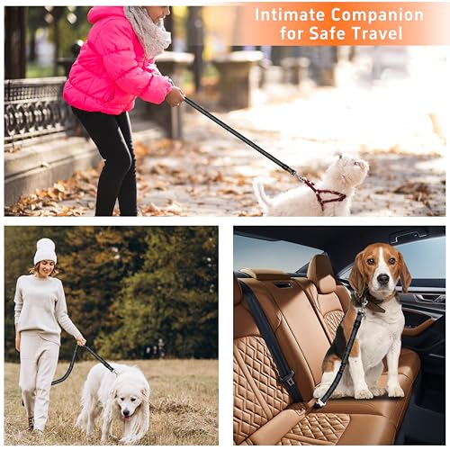 Seyezo Dog Car Seat Belt Set - 3 Piece Retractable Harness, Adjustable Reflective Seatbelt for Vehicle Headrests, Safety R...