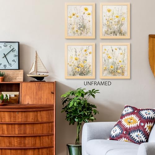 PUHEI Summer Floral Wall Art Prints Set of 4, Summer Yellow Daisy Flower Wall Posters Decor for Farmhouse Home Living Room...