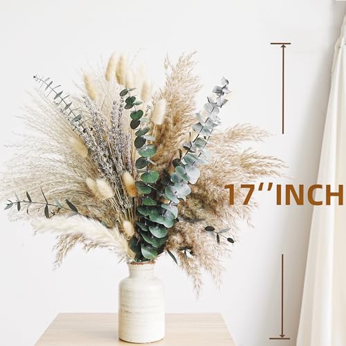 Green Pampas Grass Boho Bouquet – Exquisite Lavender and Eucalyptus Dried Flower Arrangements for Western Boho Decor – Rus...