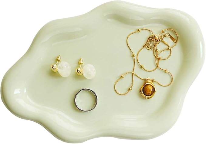 Gifts For Women Green Cloud Ceramic Jewelry Dish Tray, Vanity Ring Dish Ceramic Trinket Ring Holder, Room Decor Aesthetic,...