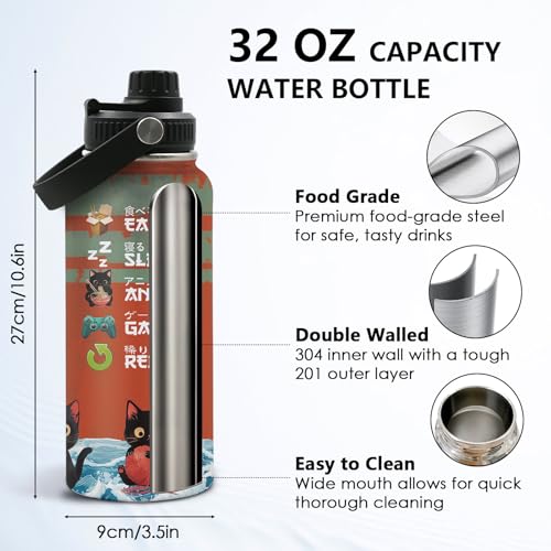DUUV Cat Gifts for Women, 32 Oz Anime Cat Water Bottle, Cats Lover Gifts for Birthday, Cute Anime Bottles for Mom Sister F...