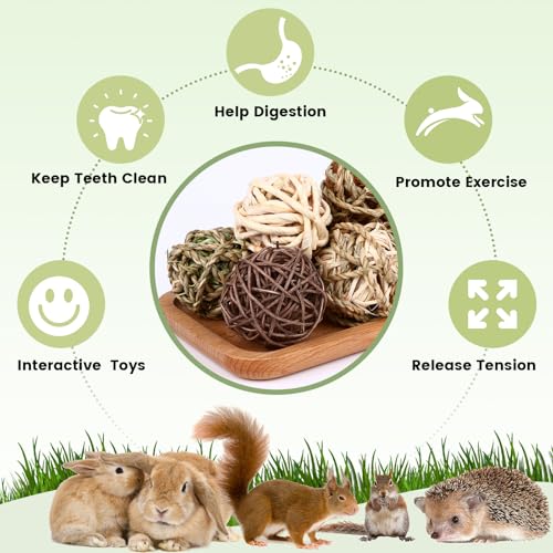 VESPRO Bunny Chew Grass Balls, Rolling Chew Toys for Small Animals, Natural Chew Grass Toys and Bunny Treats for Rabbits, ...