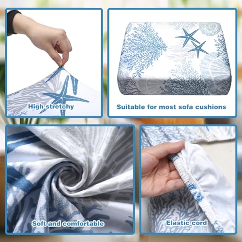 Hosuly 8 Pcs Summer Sofa Cushion Cover Patio Stretch Beach Outdoor Seat Cushions Covers Starfish Seashell Coral Replacemen...