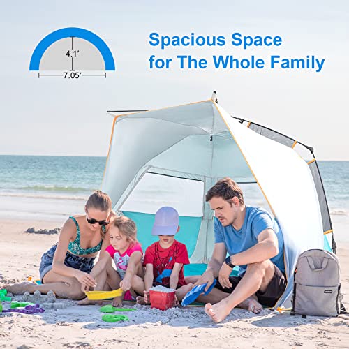 WolfWise 3-4 Person Beach Tent with UPF 50+ Sun Protection, Portable Ventilated Beach Shade Canopy with Extended Porch, Ea...