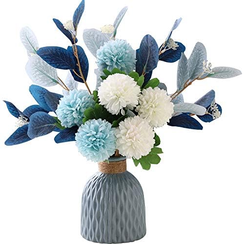 NAWEIDA Artificial Flowers with Ceramic Vase Faux Hydrangea Flower Arrangements Table Centerpieces for Home Garden Party W...