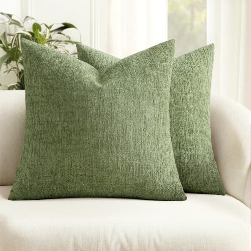 MIULEE Decorative Throw Pillow Covers 24x24 Pack of 2 Sage Green Spring Couch Pillow Covers Soft Cozy Textured Chenille Pi...