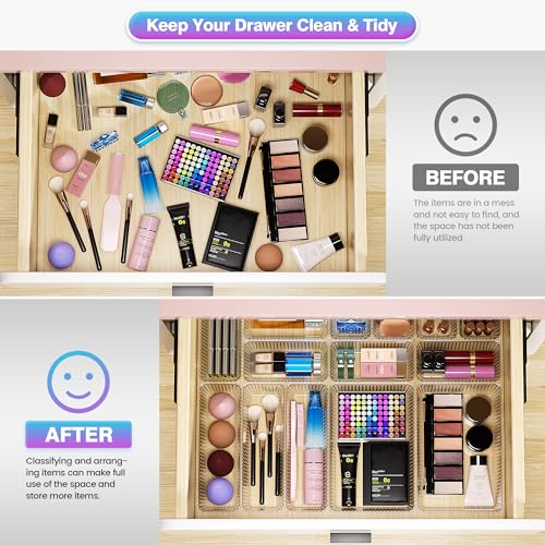 Okylvve 25 PCS Clear Plastic Drawer Organizer Set - 4 Sizes Makeup Organizer Desk Drawer Divider Bathroom Organizers and S...