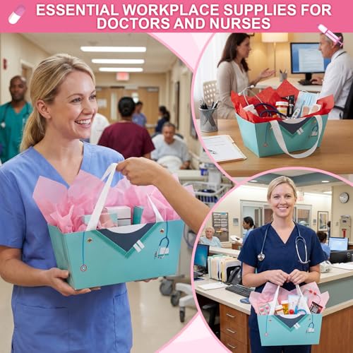Supervitae 60 Pcs Nurse Gift Baskets Bulk with Handles, Empty DIY Paper Gift Basket Kit with Tissue Paper, Appreciation Gi...
