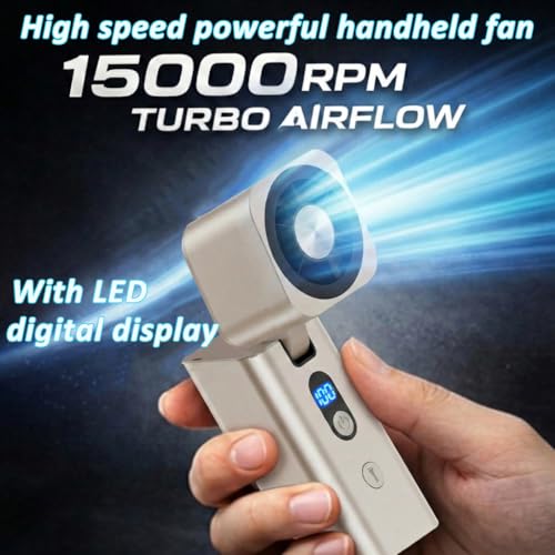 Metal Portable Mini handheld fan 1-100 speed 15000PRM,Rechargeable Pocket Personal handheld turbo fan 5000mAh with flashli...