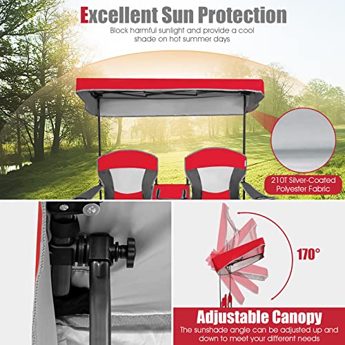 S AFSTAR Double Camping Chair w/Shade Canopy, 2-Person Folding Camp and Beach Chair with Mini Table Beverage Cup Holder Ca...
