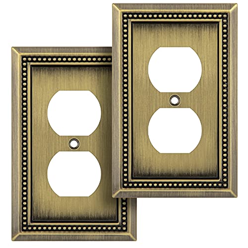 Henne Bery Sunken Pearls Heavy Duty Decorative Wall Plate Switch Plate Outlet Cover (Single Duplex, 2 Pack, Antique Brass)