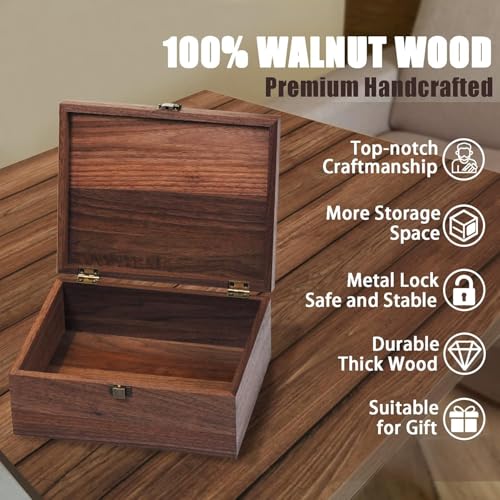 EDUROMI Walnut Wooden Memory Keepsake Box with Hinged Lid and Latch for Precious Items, Decorative Keepsake Box for Memori...