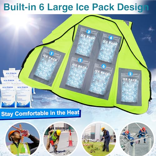 Cooling Safety Vest with 24Pcs Ice Packs - Ice Cooling Vest for Men Women Cool Vest for Hot Weather Work (Fluorescent Green)