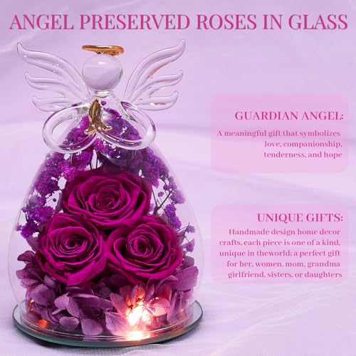 Beferr Mothers Day Mom Birthday Gifts for Women, Fresh Flowers for Delivery Forever Preserved Rose in Glass Angel Figurin...