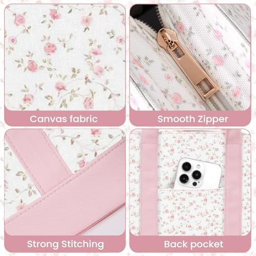 jingyuKJ Small Tote Bags for Women Floral Canvas Tote Handbag Cute Coquette Top Handle Purse for Everyday