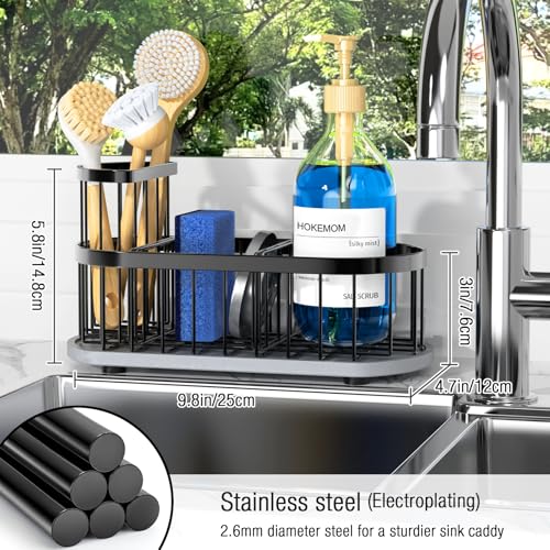 HOKEMOM Sponge Holder for Kitchen Sink with High Brush Holder, [Stay-Dry Anywhere & No Drainage Needed] Rustproof Stainles...