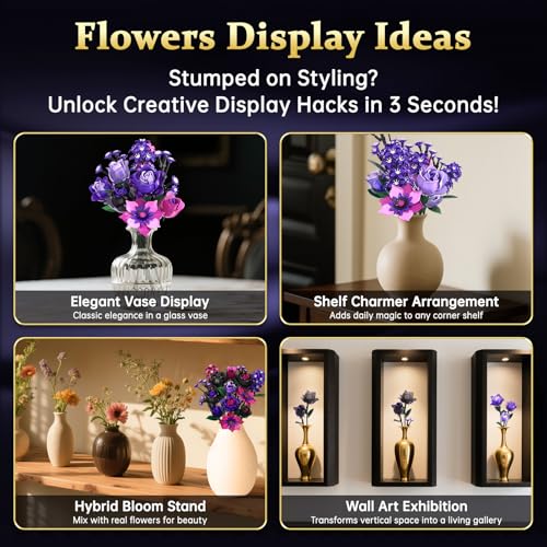 Gothic Rose Bouquet Building Set, Compatible with Lego Flowers, Halloween Botanical Collection for Home Decor, Creative Gi...