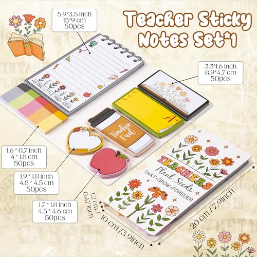 Xqumoi Retro Wildflowers Teachers Sticky Notes Set - Teacher Plant Seeds Self-Stick Note Pads Teacher Appreciation Notepad...