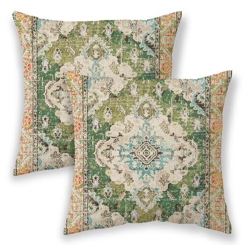 BETGINY Boho Pillow Covers 18x18, Olive Green Ethnic Design Outdoor Decorative Throw Pillows for Couch, Carpet Pattern Dec...