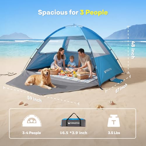 Venustas Beach Tent Sun Shelter for 3/4/6/8 Person, UPF 50+ UV Protection Beach Canopy, Lightweight and Easy Setup Cabana,...