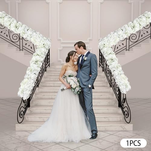 DIITGGE Artificial Silk Flowers Row, 3.28FT White Rose Panel Backdrop - Fake Flower Vine Garland for Wedding Arch, Door Ar...