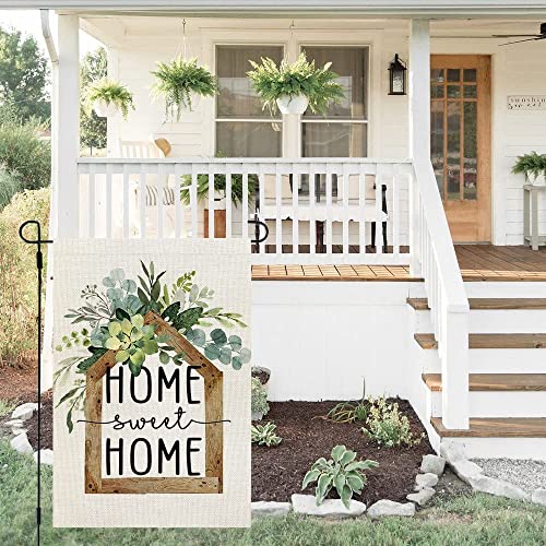 AACORS Eucalyptus Garden Flag 12×18 Inchl Floral Home Sweet Home Decorative Double Sided Holiday Farmhouse Seasonal Outsid...