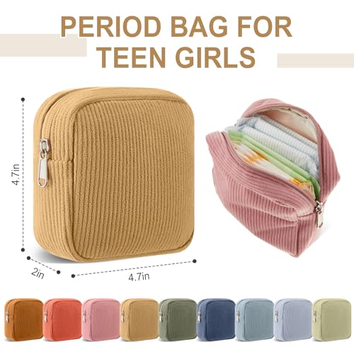 Dansydaisy 9 Pcs Sanitary Storage Pouch Mini Corduroy Makeup Bag Valentine's Day Period Pouch Gift Tampon Bag for Women Te...