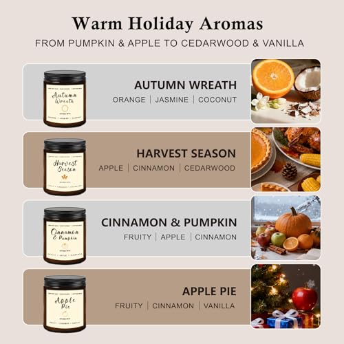 Candles for Home Scented – Cinnamon Pumpkin, Apple Vanilla, Orange Jasmine Coconut, Cedarwood Spice – Long Lasting Soy Can...