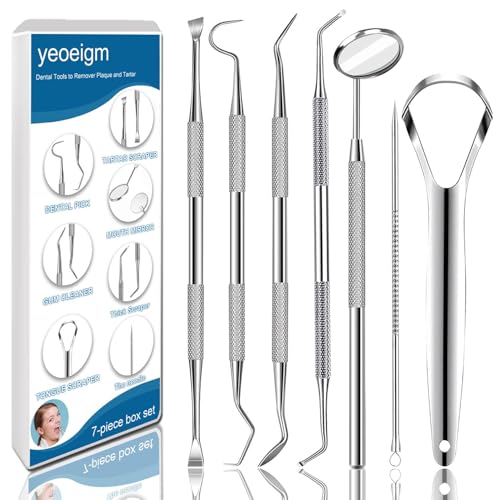 7pcs Dental Tools, Dental Pick Teeth Cleaning Tools Hygiene Kit, Professional Stainless Steel Tooth Scraper Plaque Tartar ...
