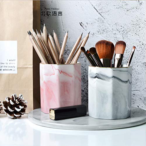 WAVEYU Pen Holder, Pencil Holder for Desk, Marble Desk Organizer Cute, Durable Ceramic Pencil Cup, Decorative Makeup Brush...