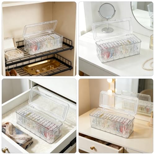 FYRLFB Clear Jewelry Storage Box, Acrylic Bracelet Organizer Holder with 12 Pcs 3.4 Inches Portable Anti Tarnish Cases, Tr...